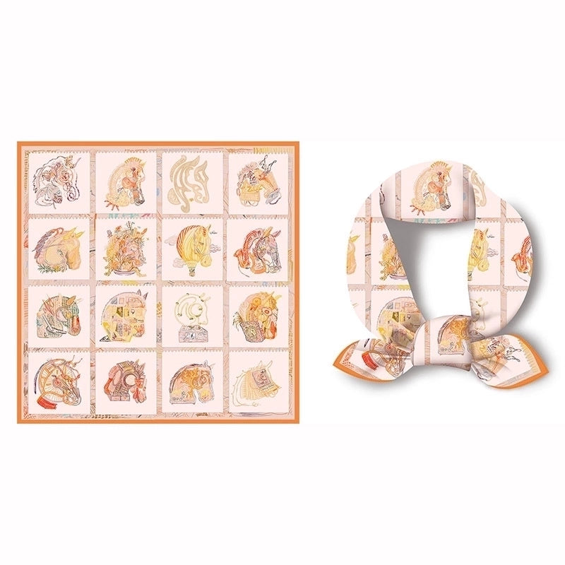 Women's Sweet Color Block Satin Printing Silk Scarf