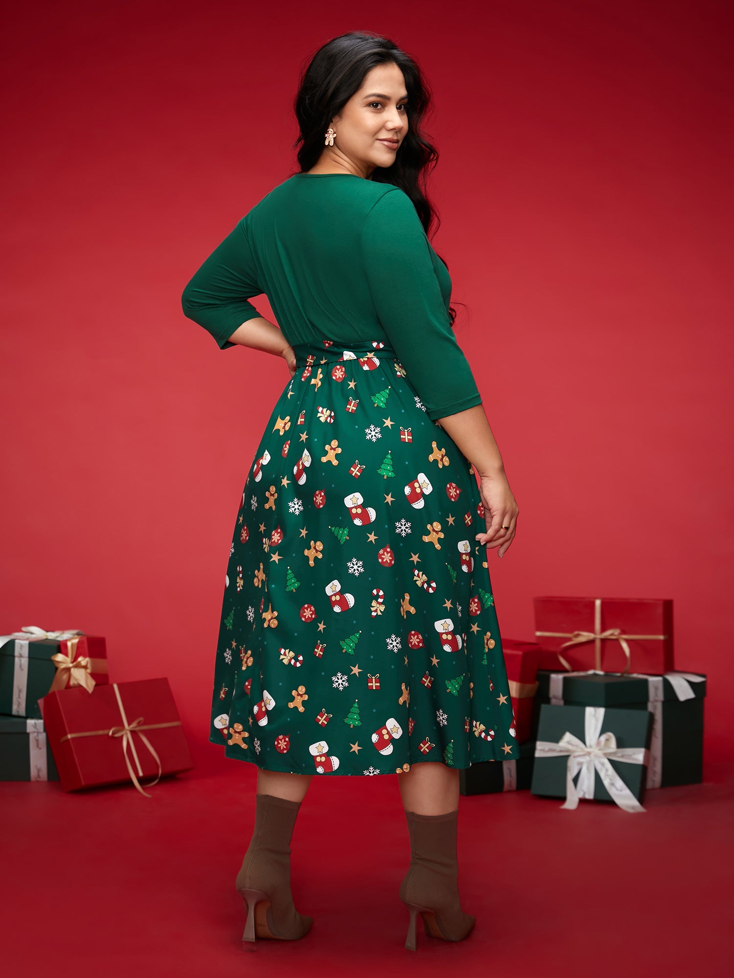 Holiday Everything Printed Skirt Fit-and-Flare Midi Dress