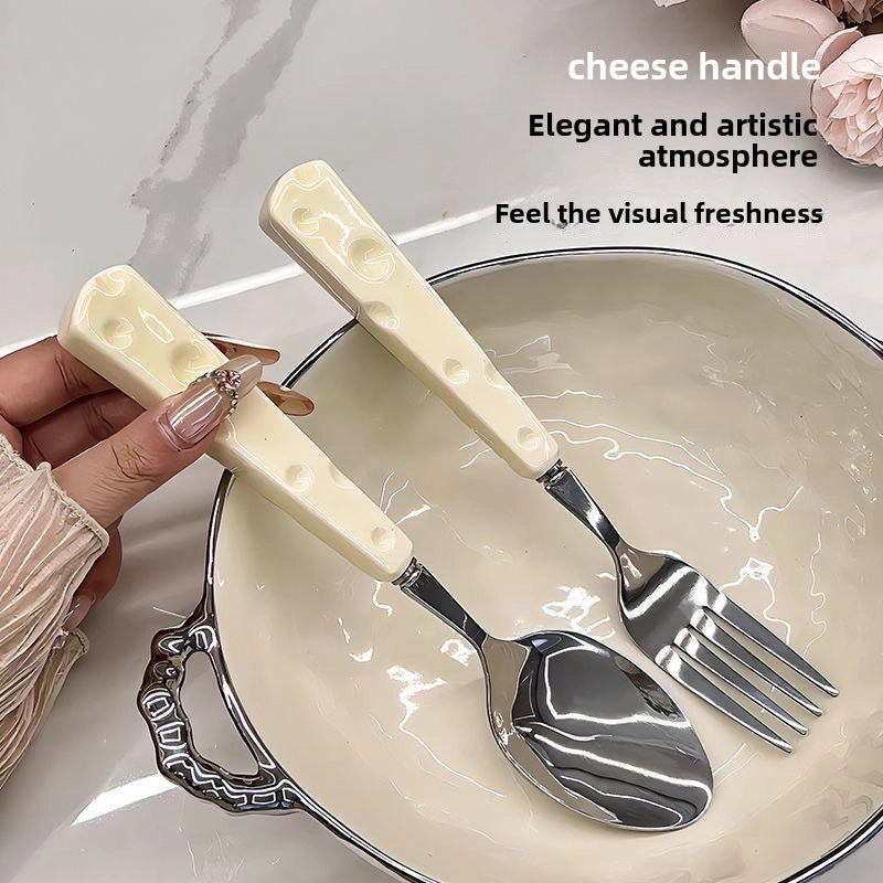 Light Luxury Cutlery And Fork Spoon Cute Cheese Household Portable Stainless Steel Steak Cutlery And Fork Western Tableware Dessert Spoon