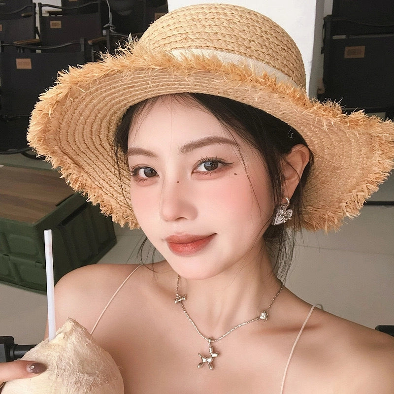 Women's Sweet Minimalist Solid Color Flat Eaves Straw Hat