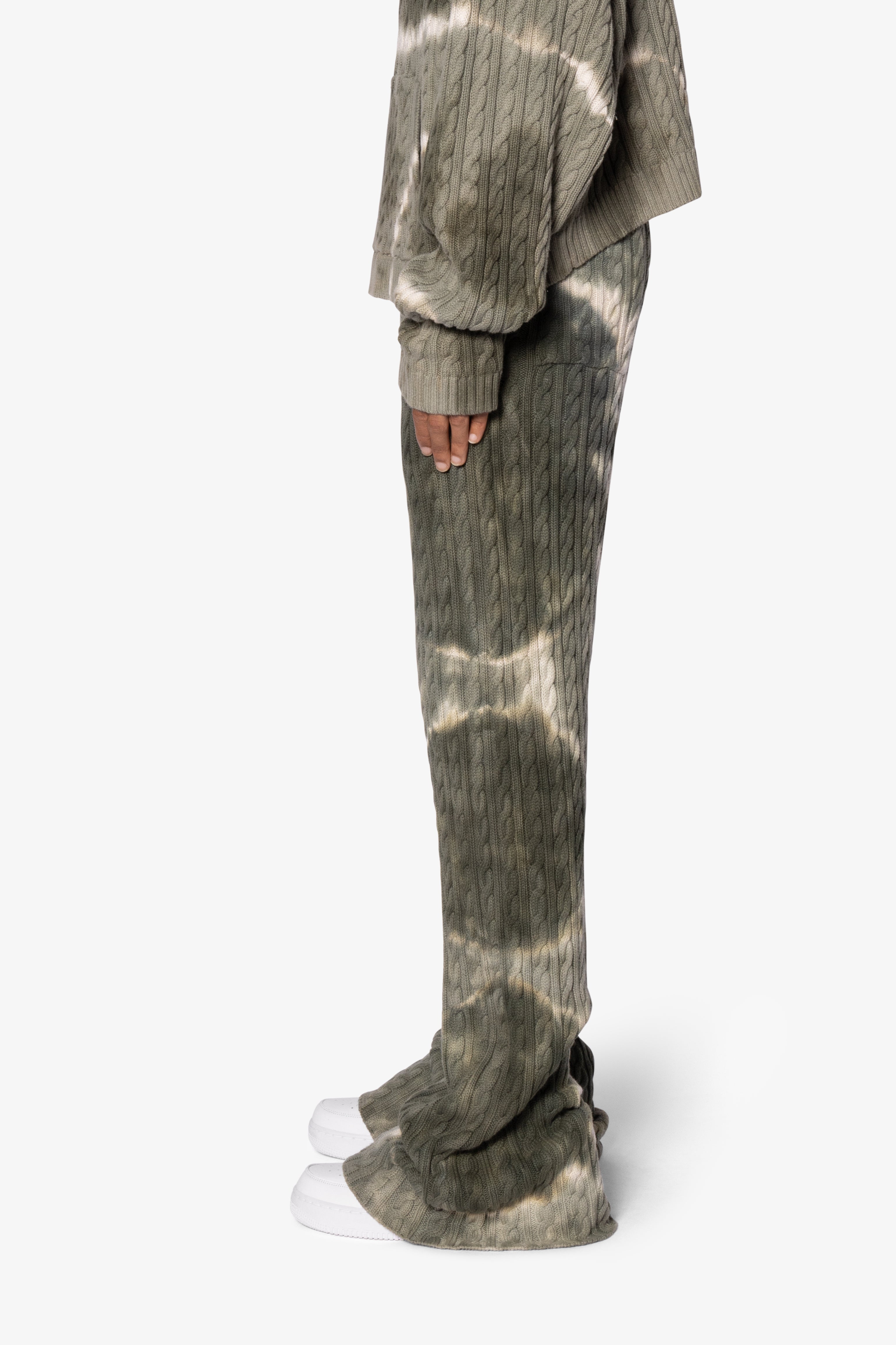 Tie Dye Cable Knit Sweatpants - Olive