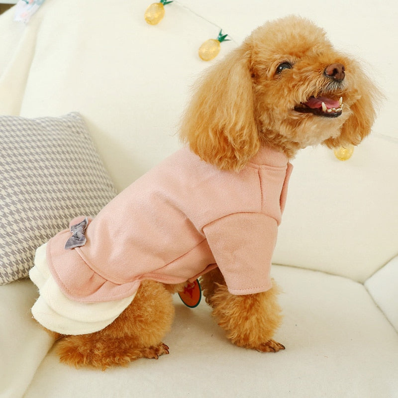 Ball Bow Decor Fleece Dog Cat Dress