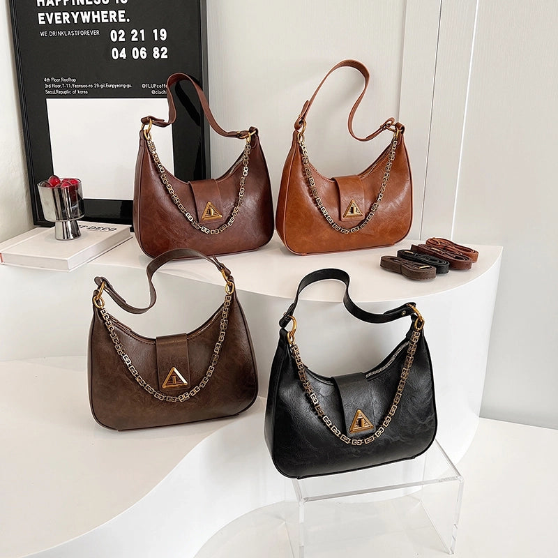 Women's Pu Leather Solid Color Classic Style Dumpling Shape Buckle Shoulder Bag