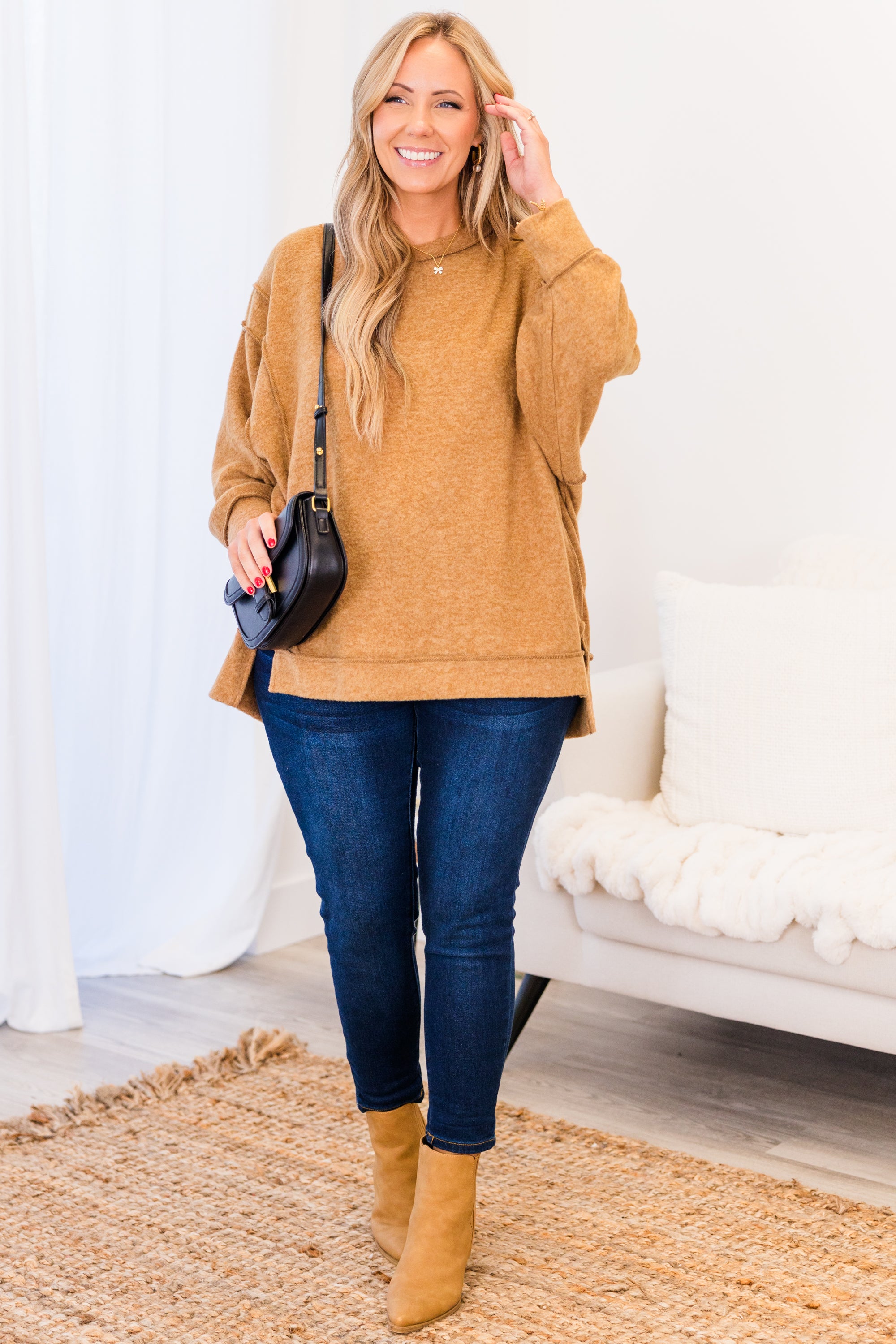 Say Hello Sweater. Deep Camel