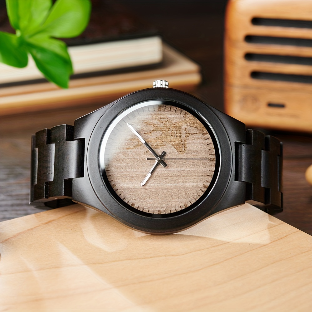 Unique Elk Carved Men's Watch Wooden Watch Nice Gift