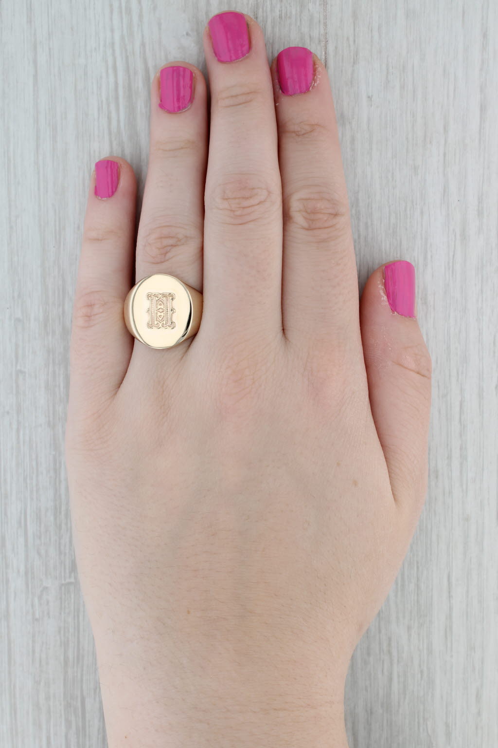Old English H Signet Ring 10k Yellow Gold Men's Size 12 Initial Letter