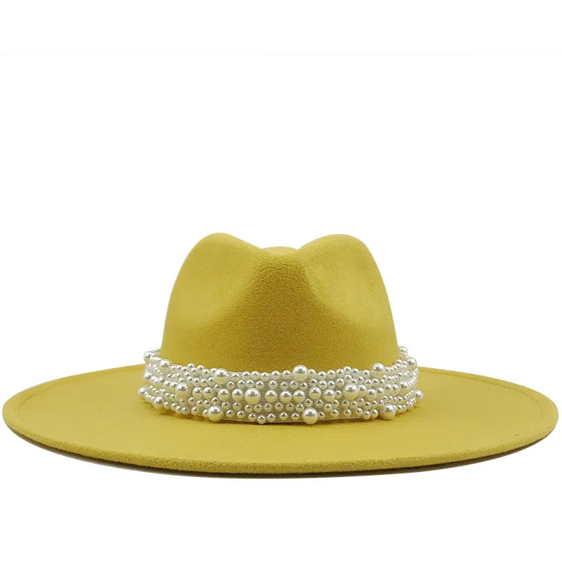 9.5cm Pearl Accessories Women's Woolen Hat Jazz Hat Autumn And Winter British Retro Top Hat Women