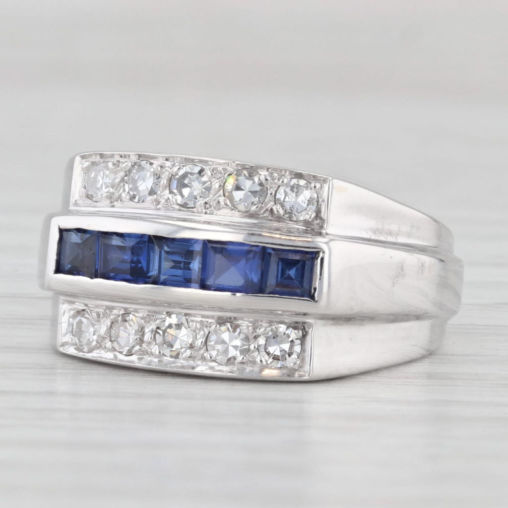 0.80ctw Lab Created Sapphire Diamond Ring Wedding Band 14k White Gold Size 6.75