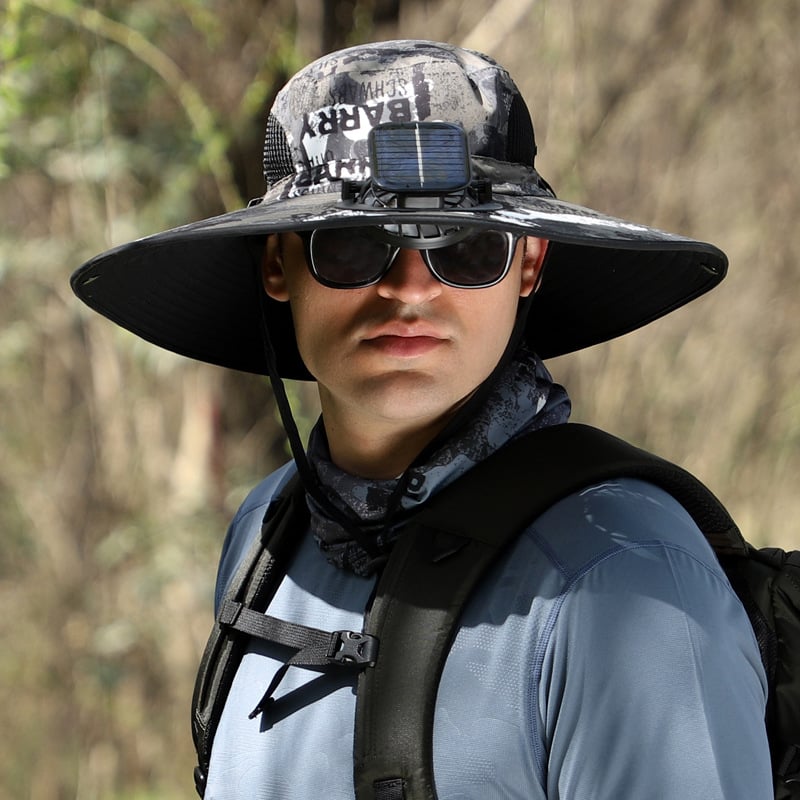 Wide Brim Solar Fan Outdoor Fishing Hat-Solar & USB Charging