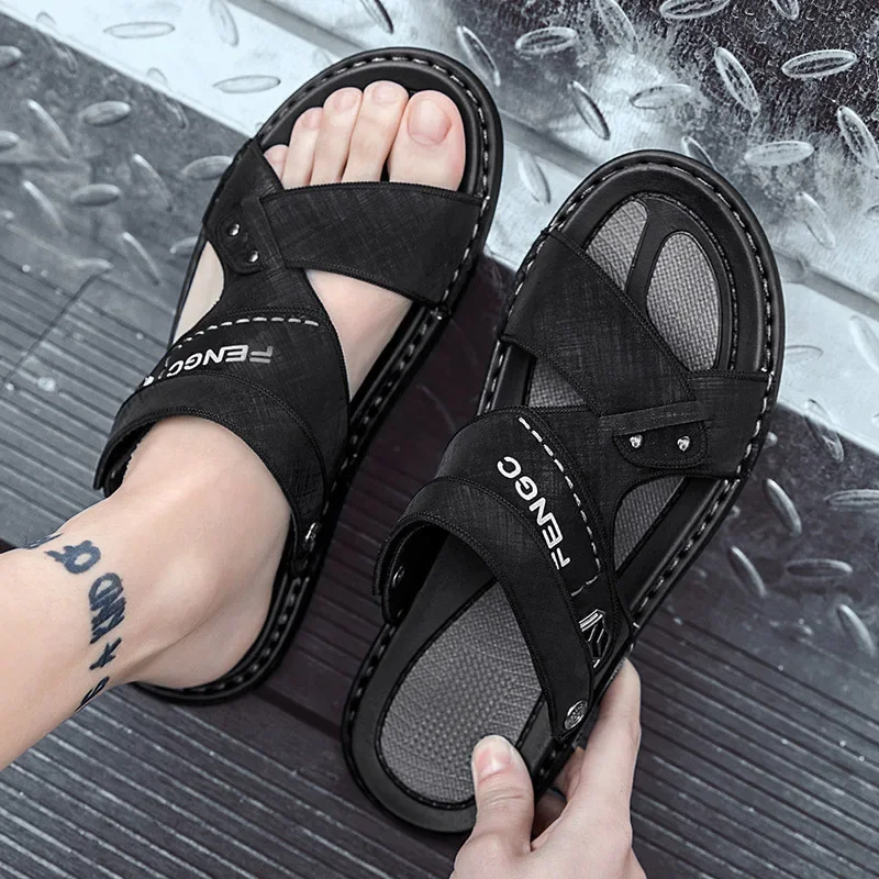 Getjiida business Sandals for Men 2024 New Casual Platform Sandalias Fashion Male Summer Flat Shoes Leather Slippers Hombre Plus Size 38-44