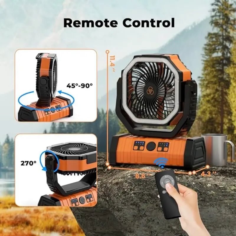 10000mAh Rechargeable Portable Camping Fan with LED Light