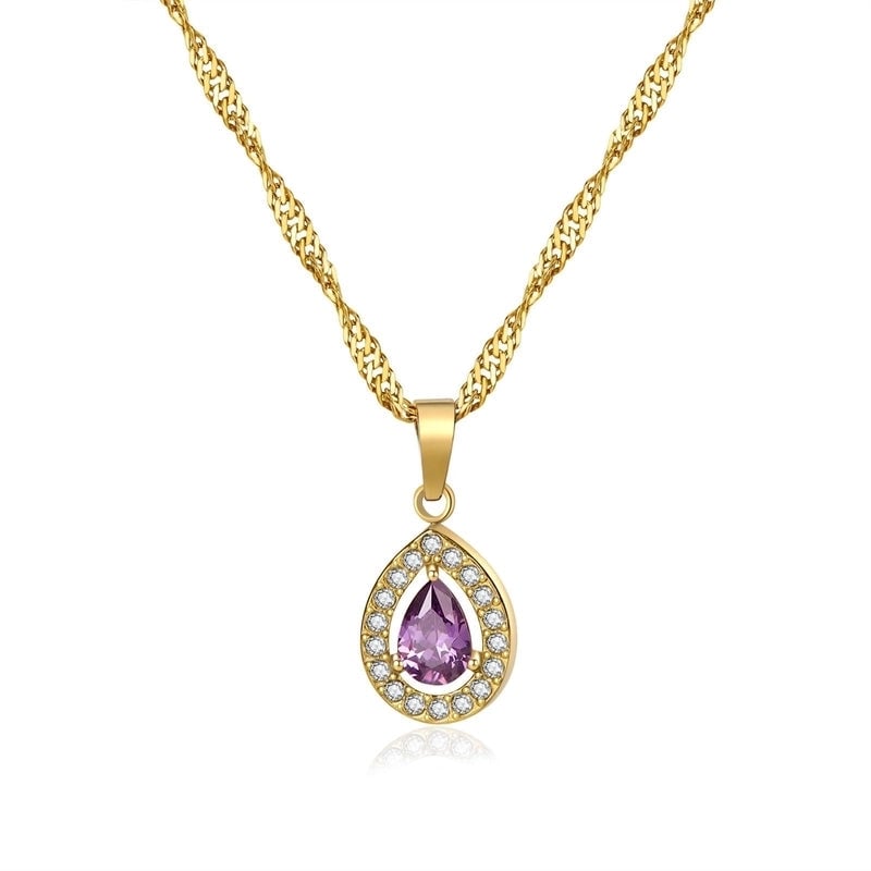 Titanium Steel Minimalist Classic Style Inlay Water Droplets Zircon Pendant Necklace