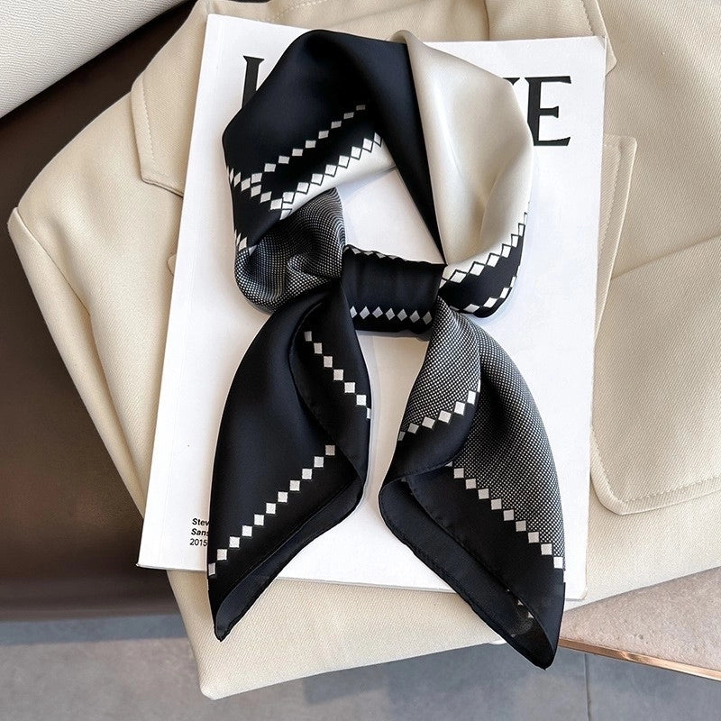 Silk Scarf Women's Elegant Small Square Scarf Decoration 70 Professional Small Square Scarf  New Autumn And Winter Warm Scarf French Hair Band