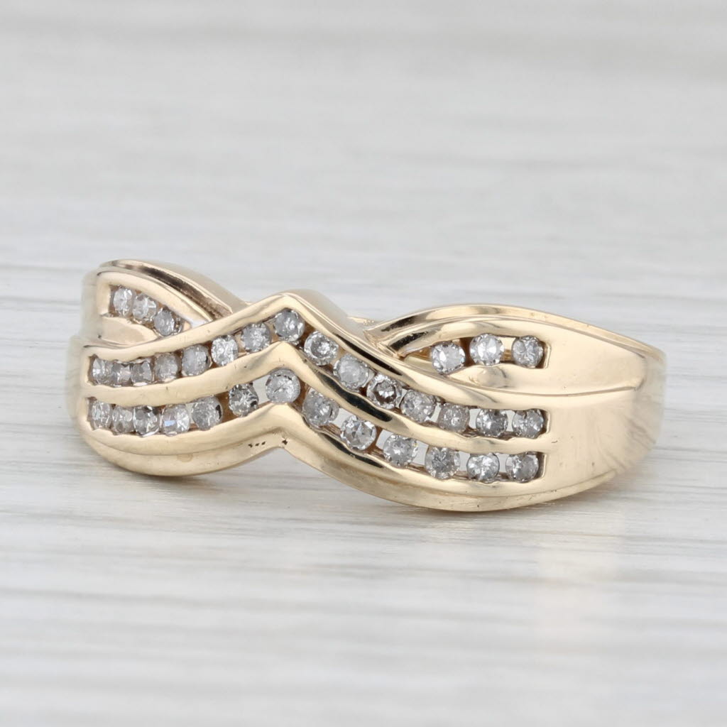 0.19ctw Diamond Contoured V Ring 10k Gold Stackable Band Wedding Anniversary