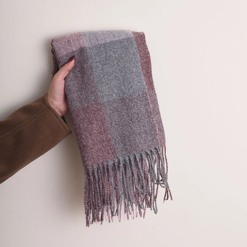Unisex Lady Lattice Imitation Cashmere Tassel Scarf