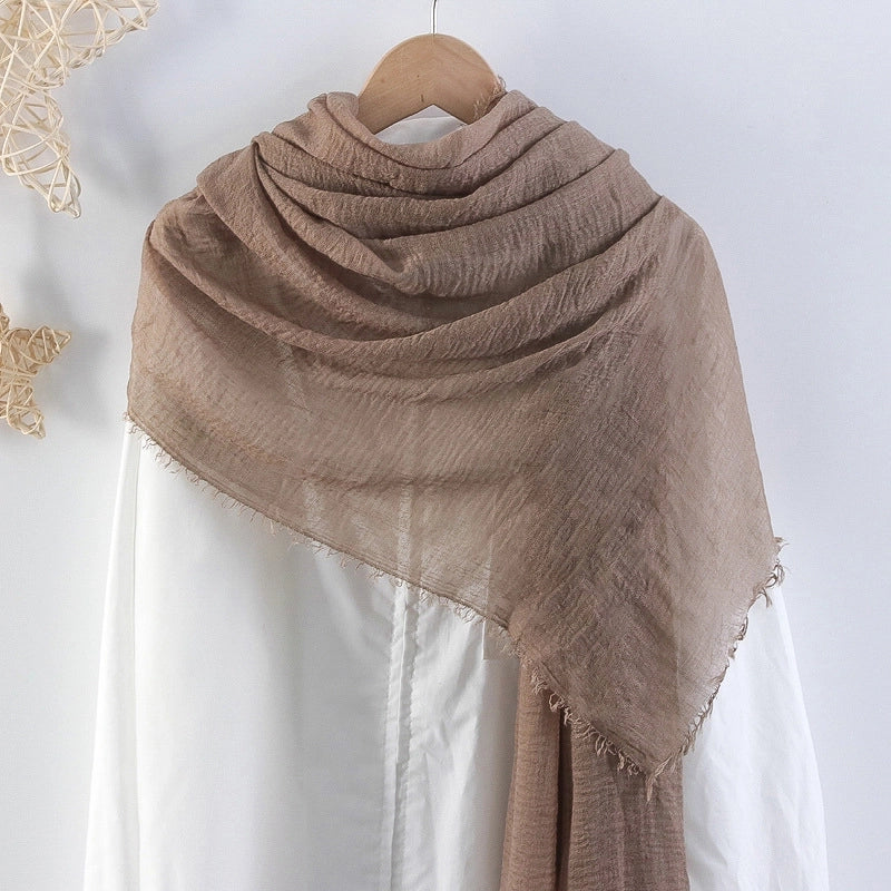Hot Selling Solid Color Pleated Cotton And Linen Scarf Women's Bag Headscarf Crumpled Hair Fringe Bubble Scarf Women's Scarf Cover Head