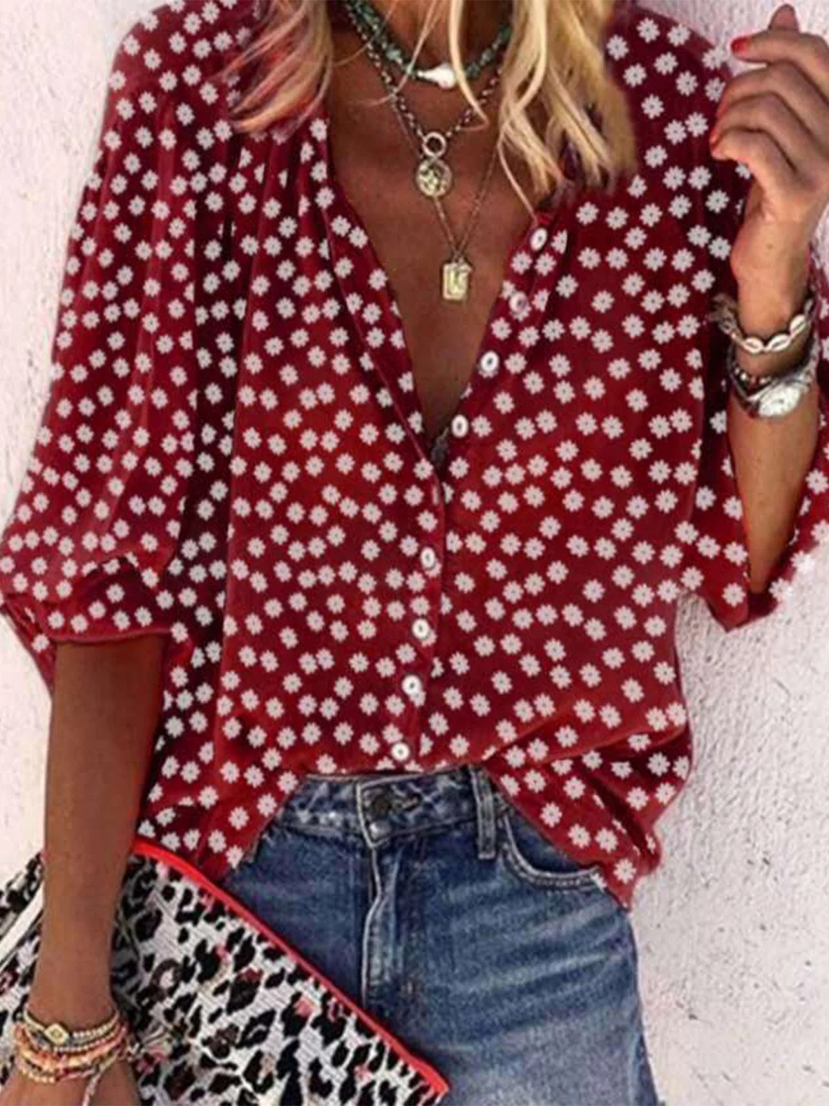 V Neck Floral Casual Shirt