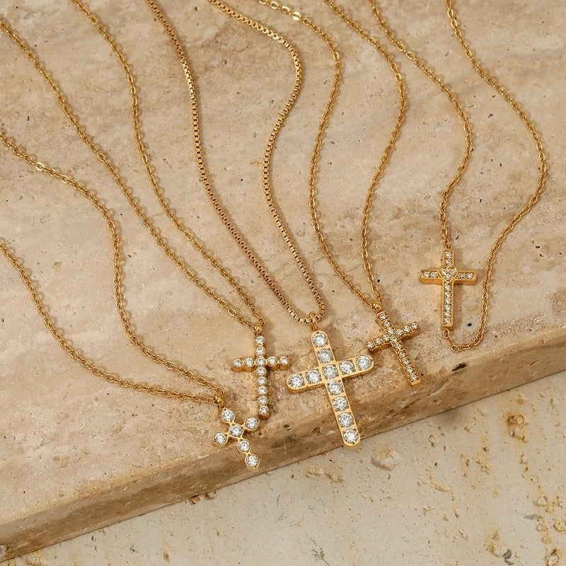 Modern Style Artistic Cross 304 Stainless Steel 16K Gold Plated White Gold Plated Necklace