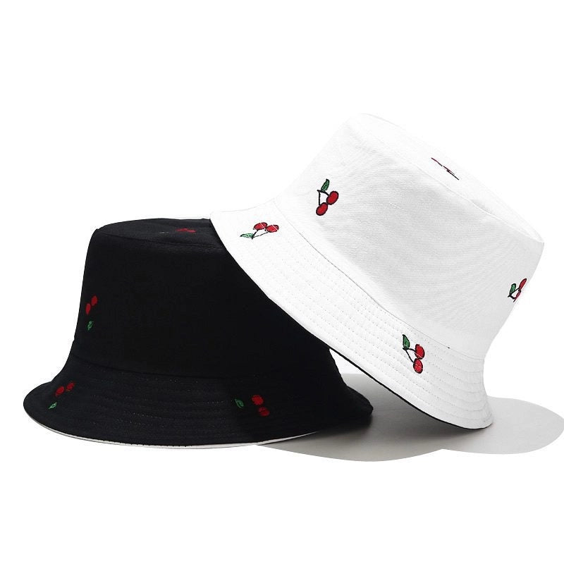 Women's IG Style Modern Style Cherry Solid Color Embroidery Wide Eaves Bucket Hat
