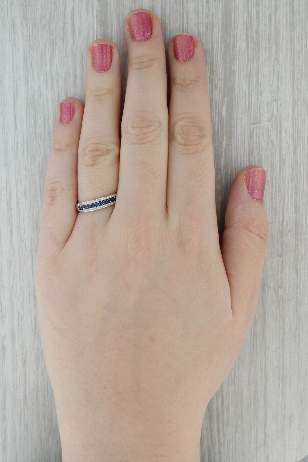 Effy 0.41ctw Sapphire Diamond Ring 14k White Gold Wedding Band Sz 9.25 Stackable