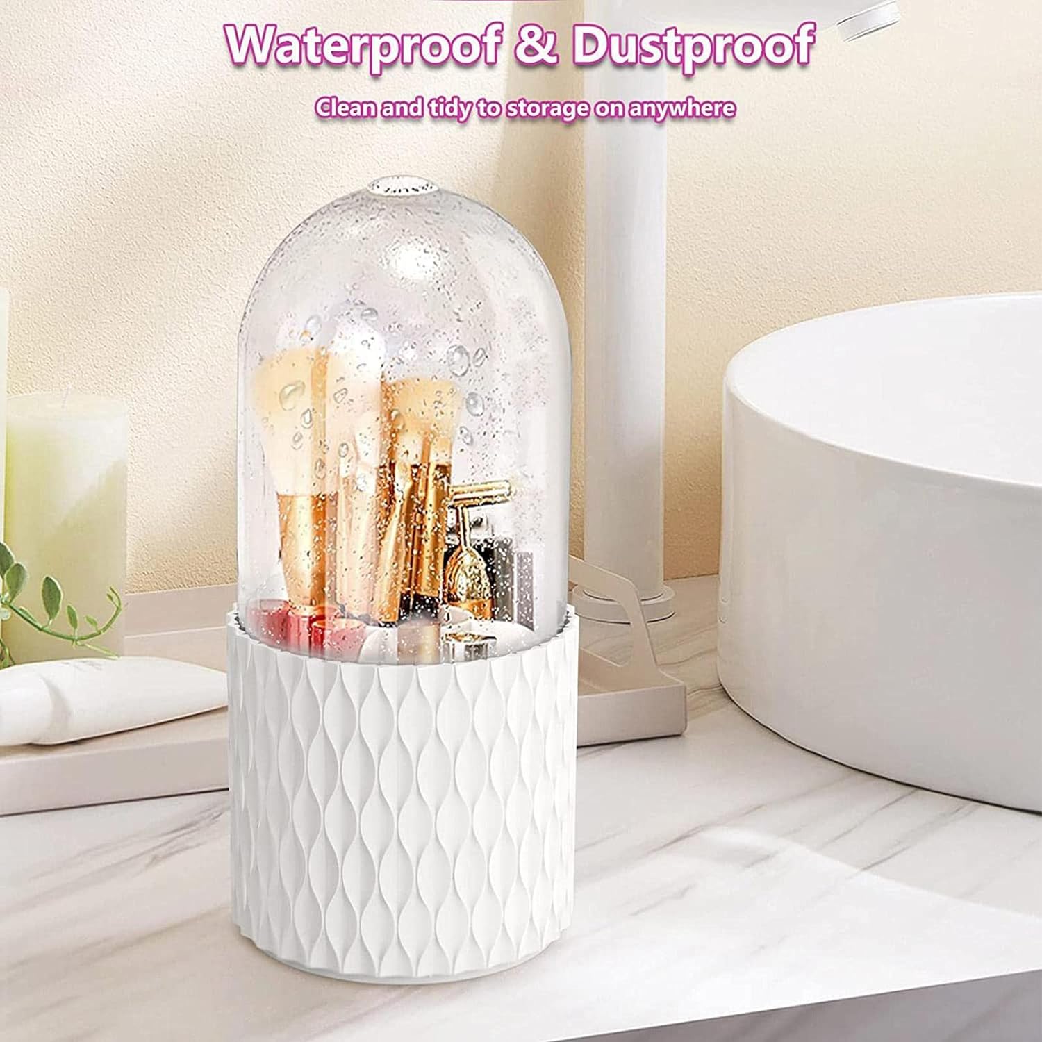 Makeup Brush Holder. Rotating Waterproof Brush Holder Cosmetic Storage Box