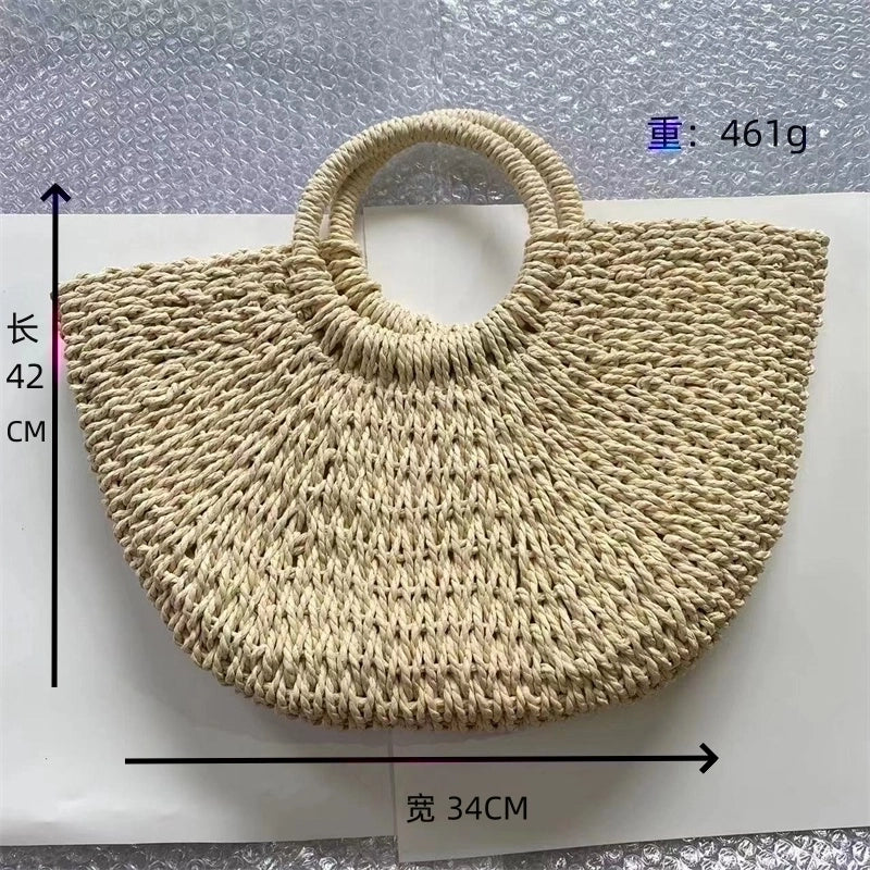 Women's Straw Solid Color Vintage Style Beach Square Hidden Buckle Handbag