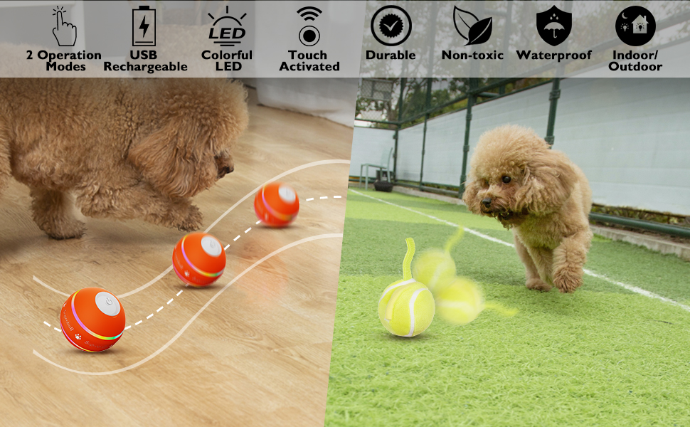 Interactive Dog Toys Dog Ball.[Newly Upgraded] Durable Motion Activated Automatic Rolling Ball Toys for/Small/Medium/Large Dogs.USB Rechargeable