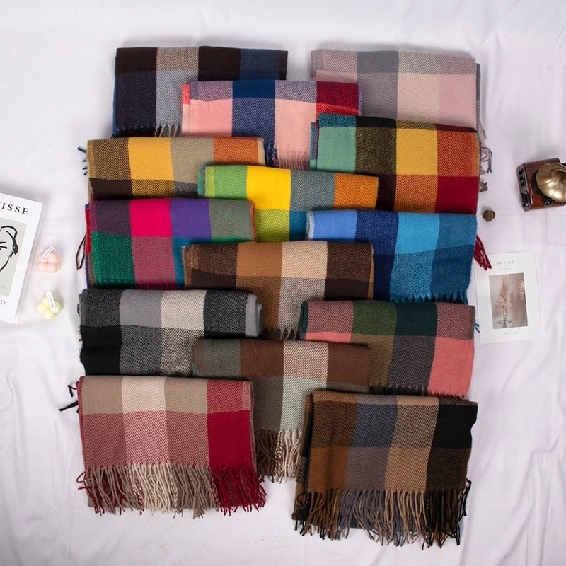 New British Style Scarf Autumn And Winter Plaid Couples Cashmere Tassel Shawl With Scarf Gift
