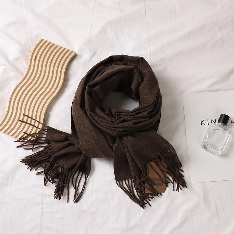 Solid Color Prickly Wool Scarf Women's 300g Ge Run Si Imitation Cashmere Thickened Scarf Japanese Style Plain Scarf For Autumn And Winter