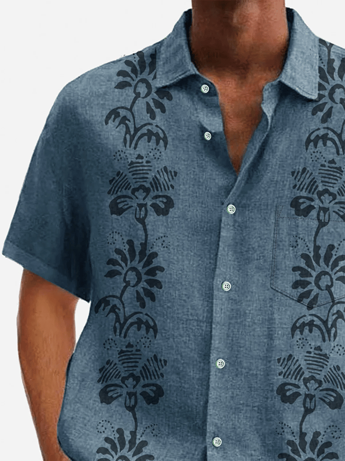 Men's Vintage Botanical Print Pocket Shirt