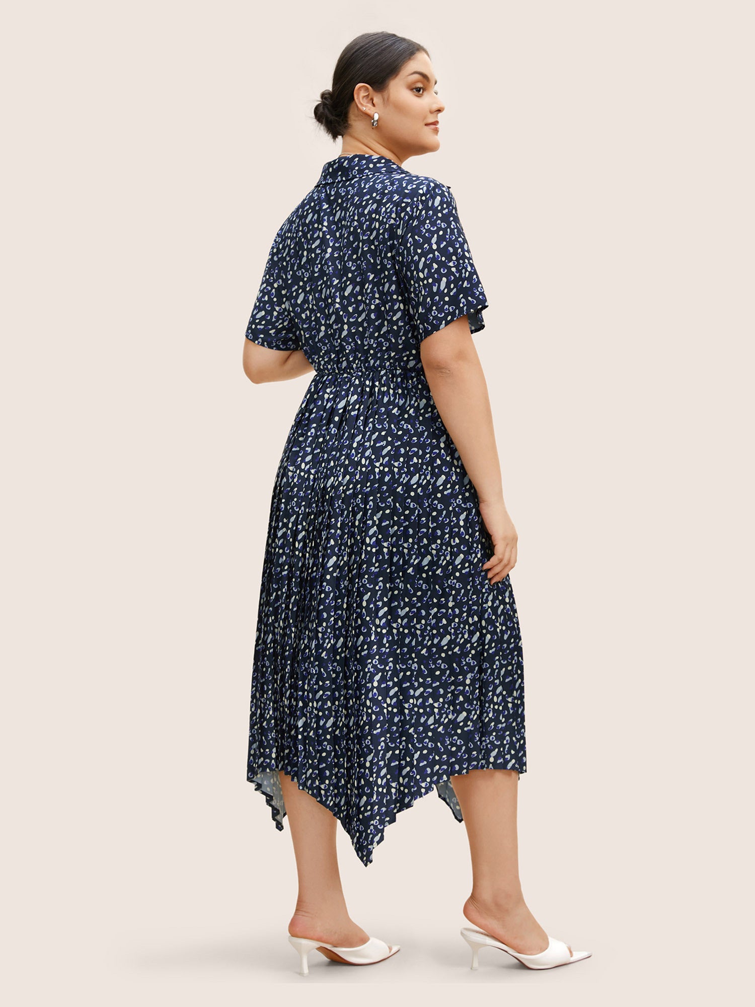 Allover Print Pleated Hanky Hem Dress