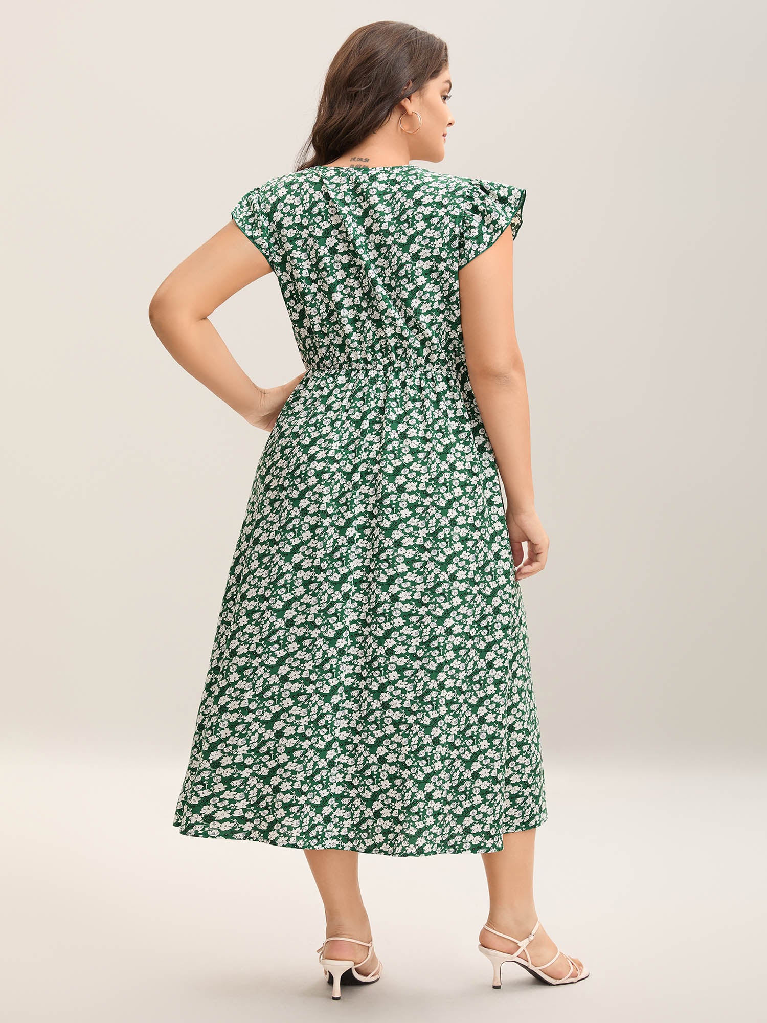 Breezy Floral Print Flutter Sleeve Midi Dress