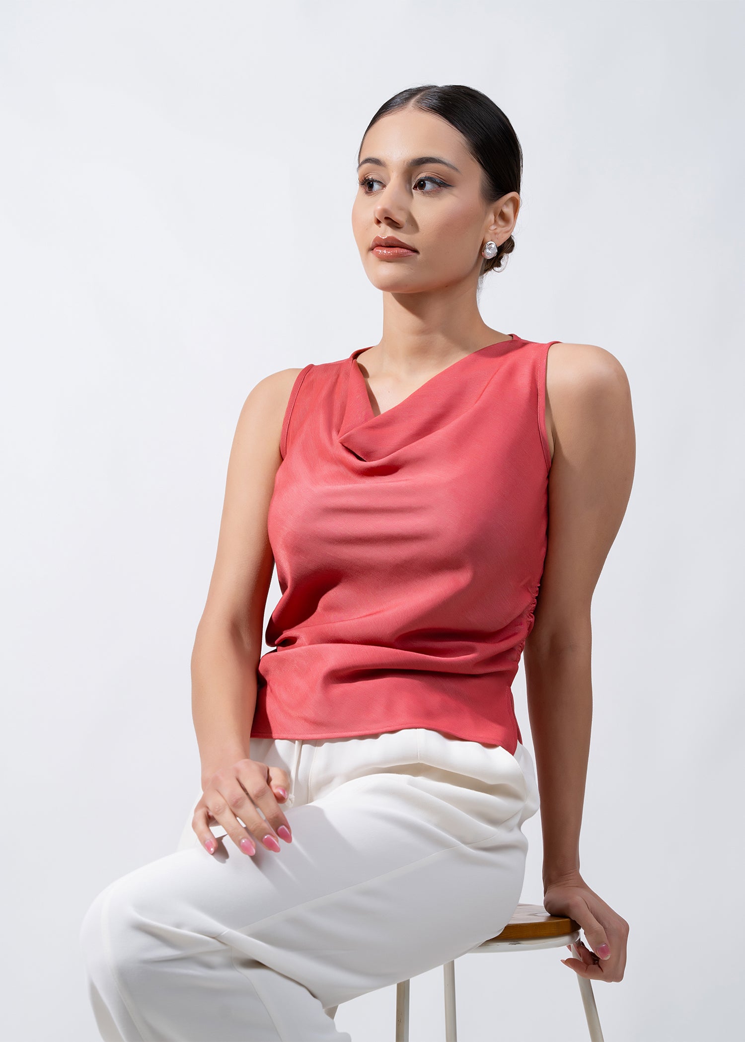 Cowl Neck Blouse With Side Ruching