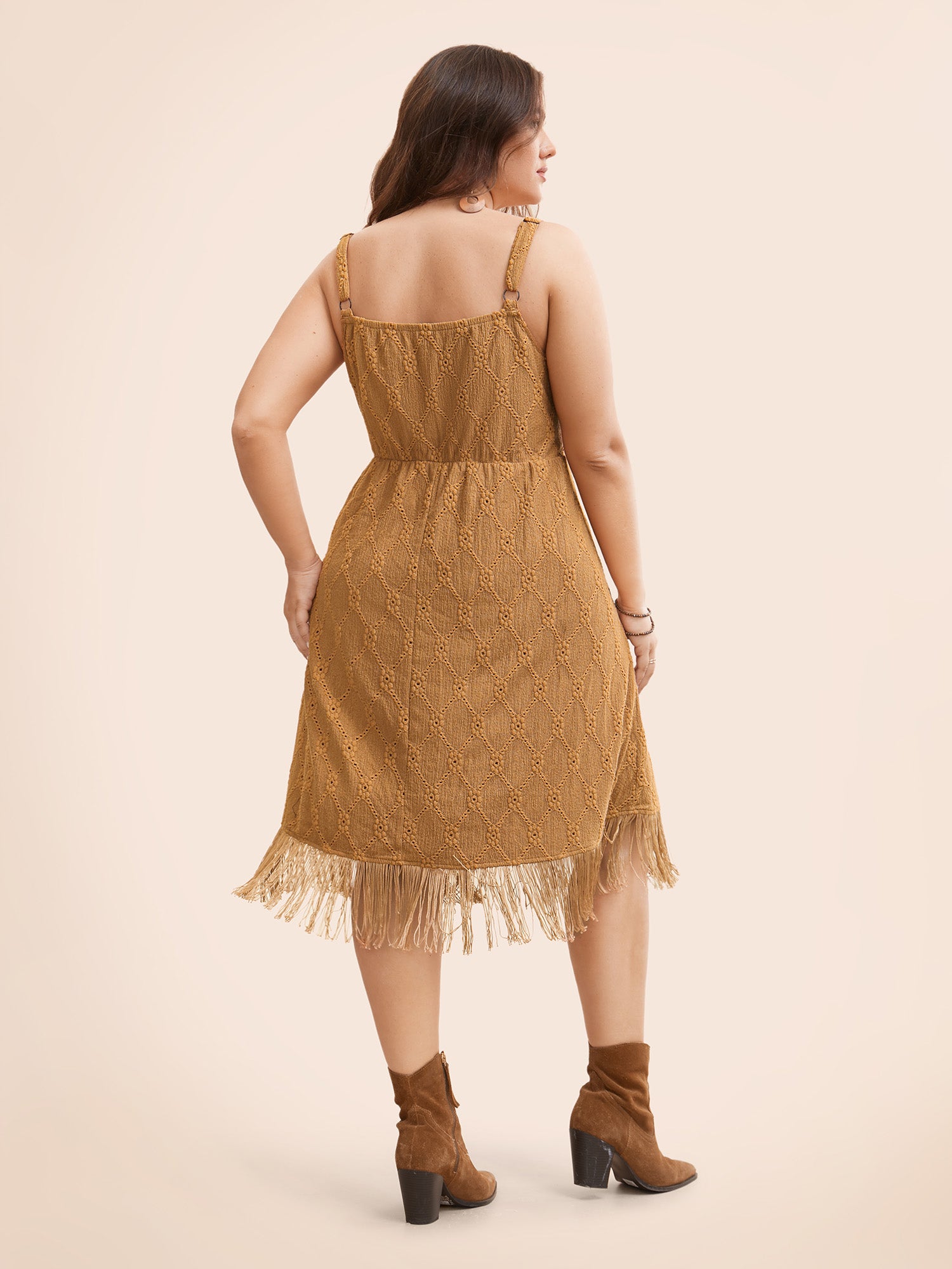 Solid Texture Tassel Trim Cami Dress