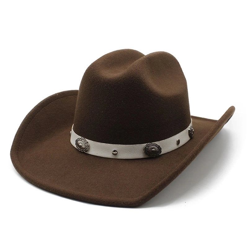 Unisex Retro Cowboy Style Solid Color Wide Eaves Fedora Hat