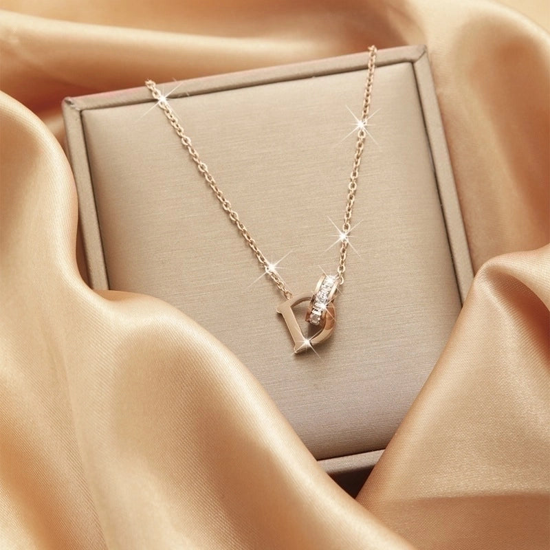 3 Pieces Lady Heart Shape Flower Titanium Steel Plating Inlay Zircon Gold Plated Pendant Necklace
