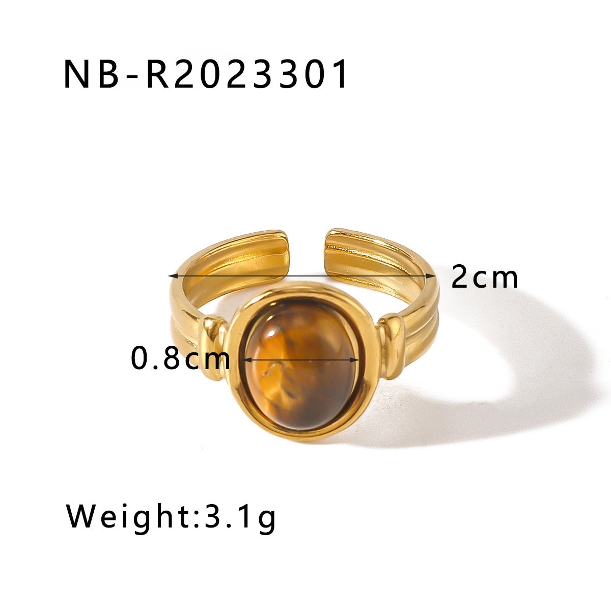 Natural Stone Ring Retro Niche Personality Open Stainless Steel Ring
