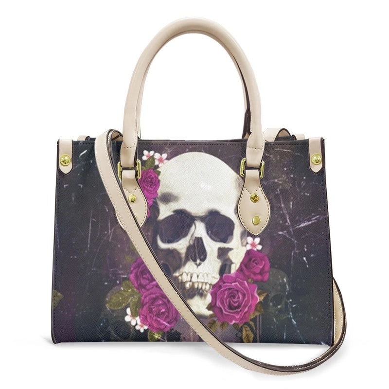 Halloween Women's Medium Pu Leather Human Floral Streetwear Square Hook Loop Customized Tote Bag