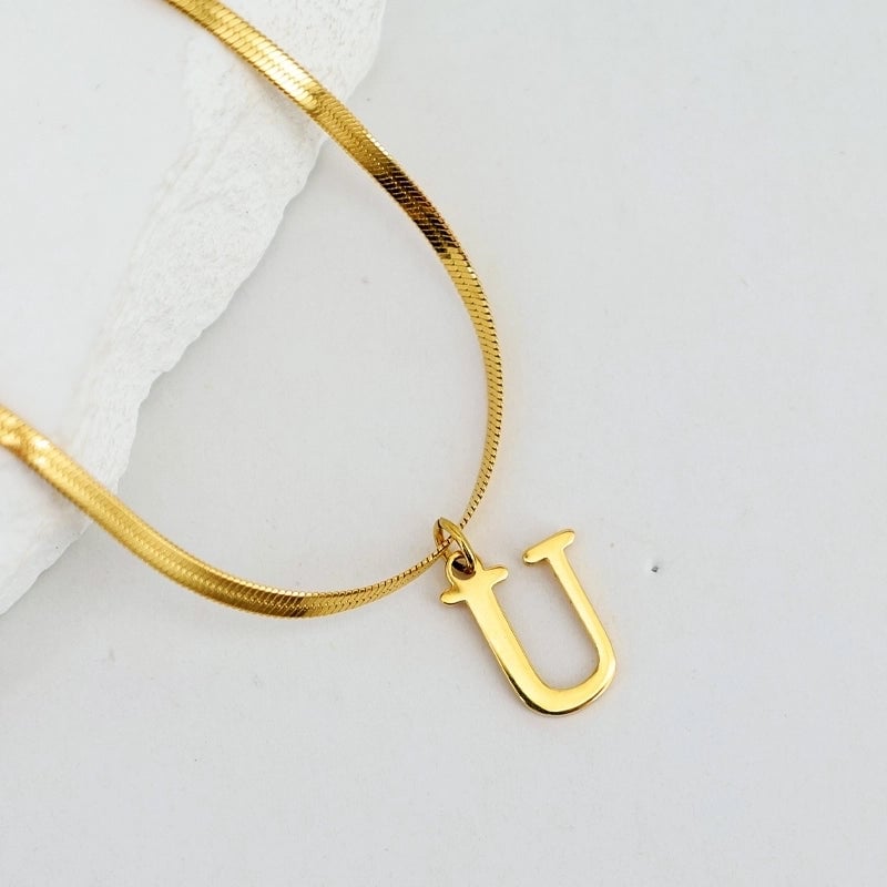 304 Stainless Steel 18K Gold Plated Luxurious Commute Letter Pendant Necklace