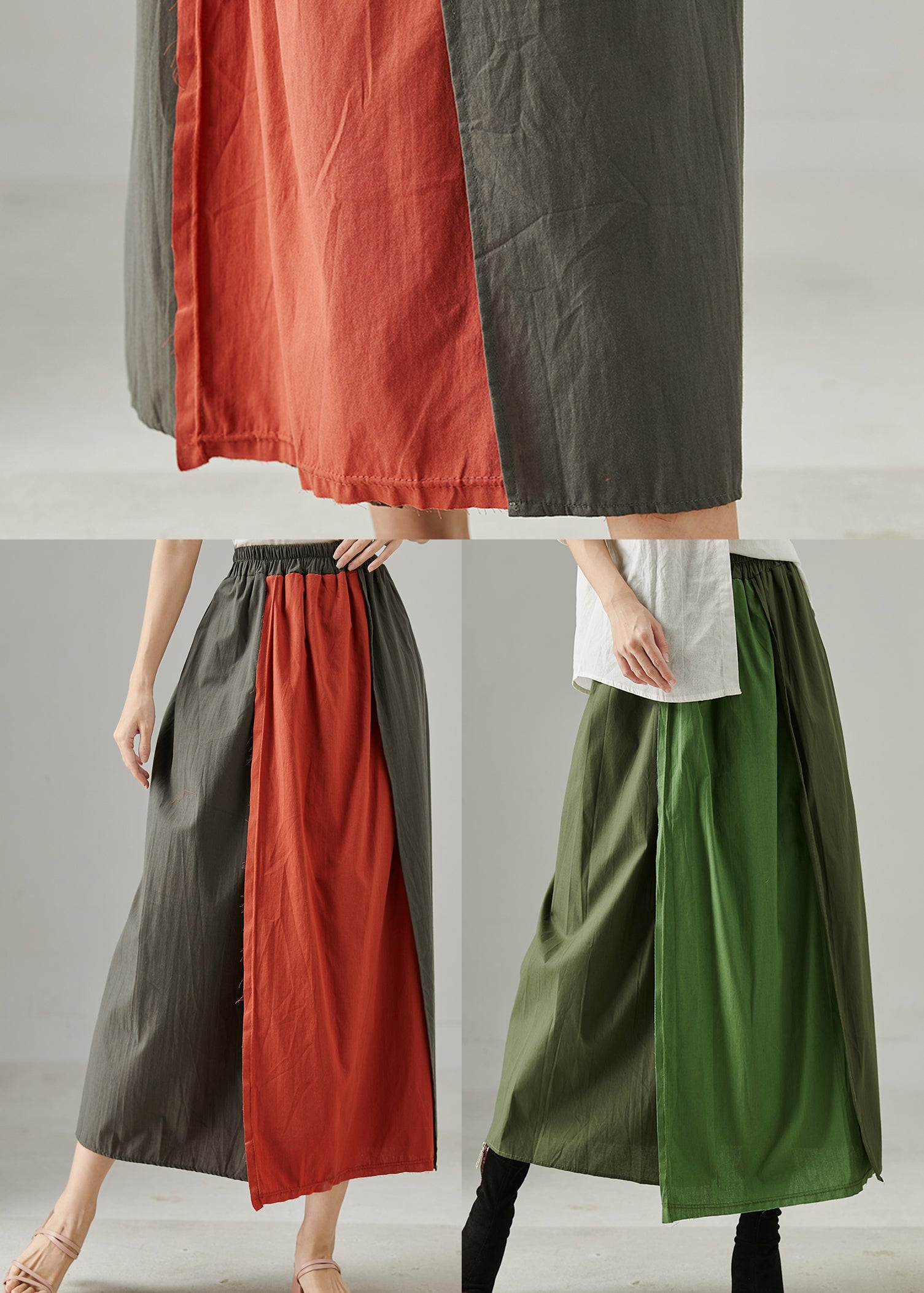 Casual Red Elastic Waist Patchwork Cotton Skirts Spring