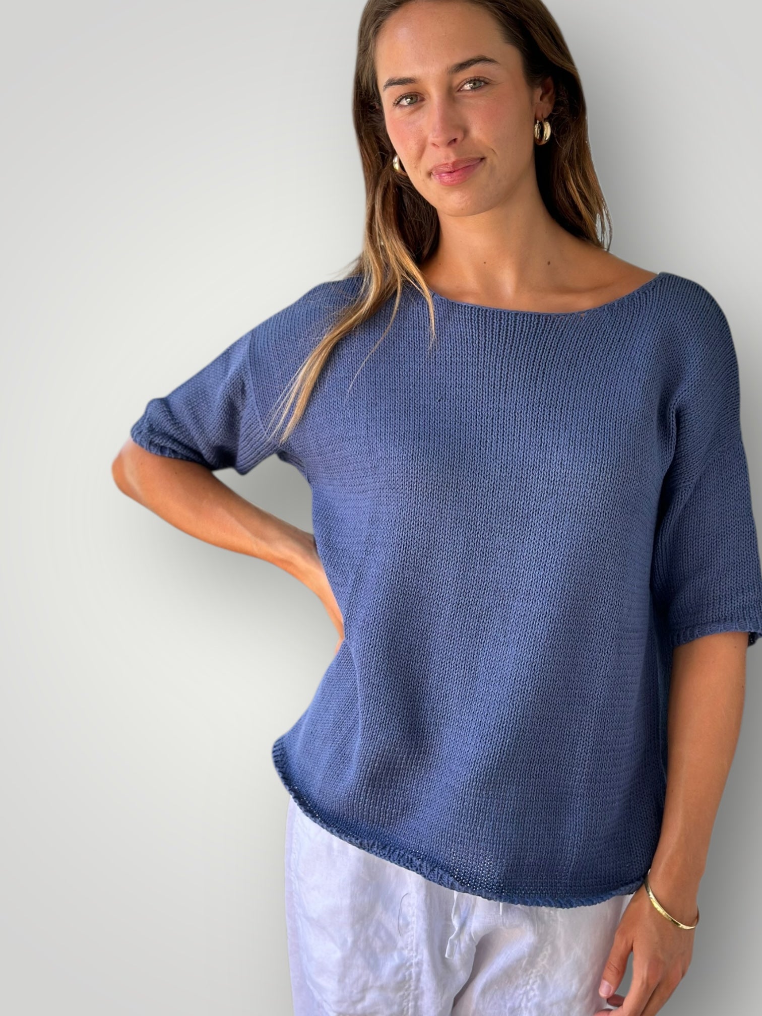 top-denim cotton knit