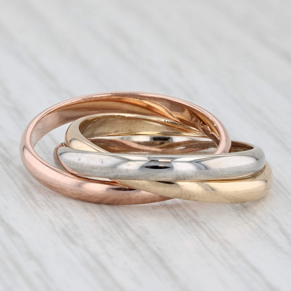 Tri-Toned 3-Band Puzzle Ring 14k Yellow White Rose Gold Size 6.25