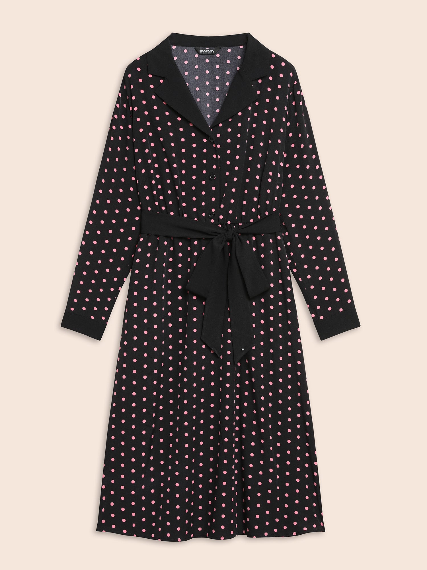 Polka Dot Suit Collar Belted Dress