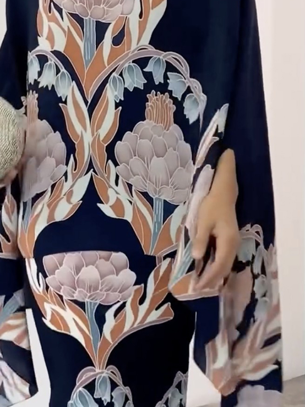 Batwing Sleeves Loose Flower Print Mock Neck Blouses&Shirts Tops