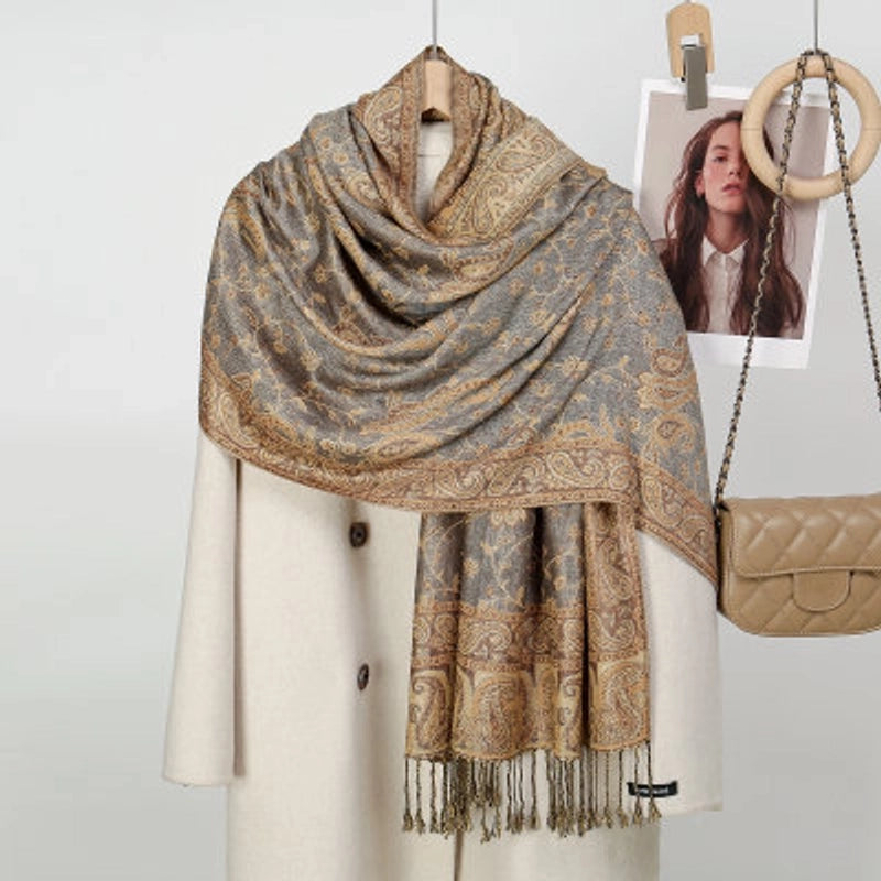 Women's Pastoral Cashew Nuts Flower Polyester Tassel Scarf