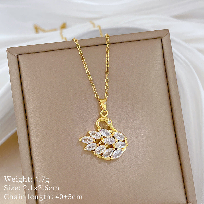 Copper Micro-Inlaid Cross Fashionable And Gorgeous Full Diamond Necklace For Women All-Match Clavicle Chain Titanium Steel