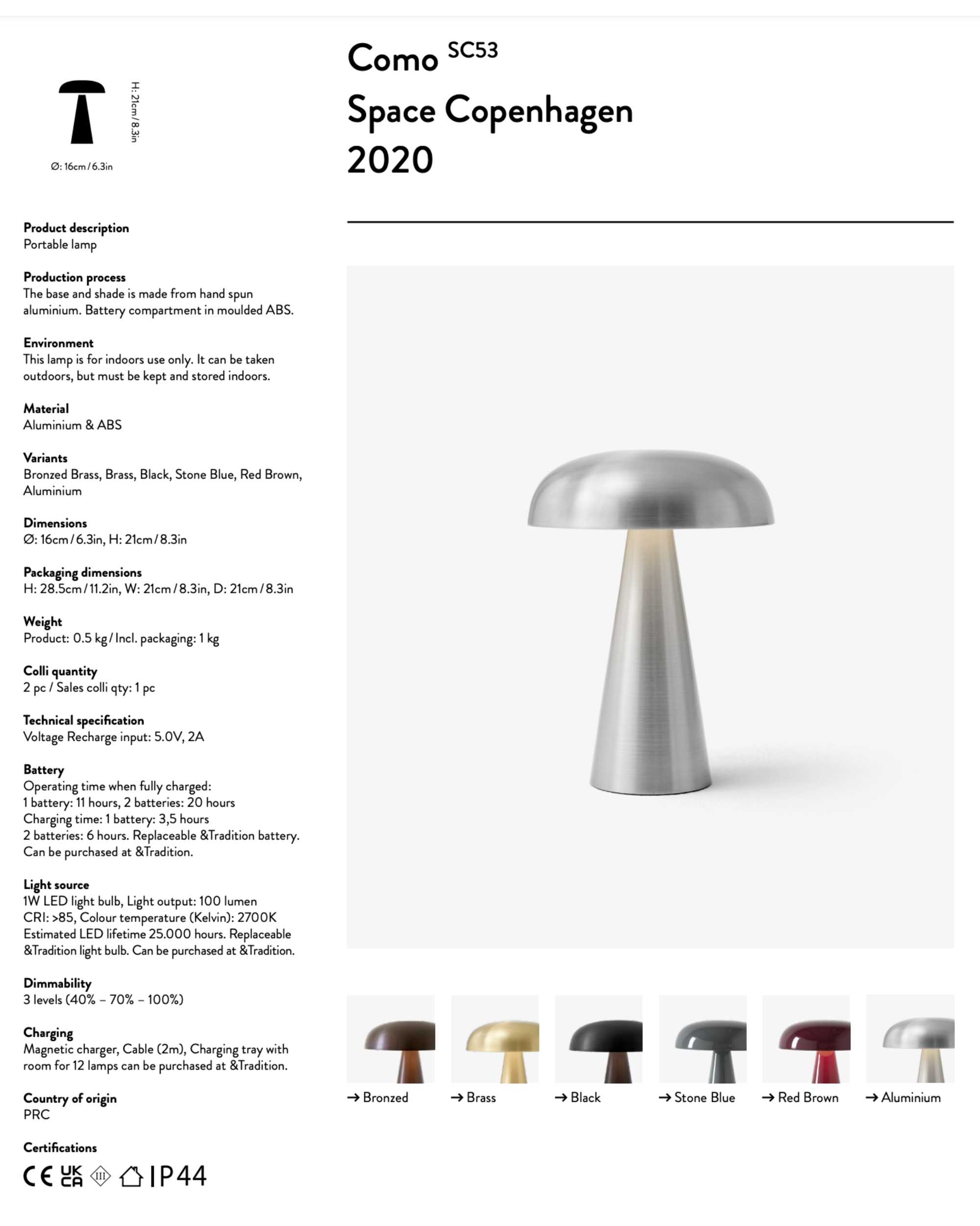 Tradition SC53 Como portable table lamp