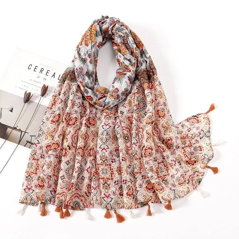 Women's Sweet Flower Voile Printing Silk Scarf