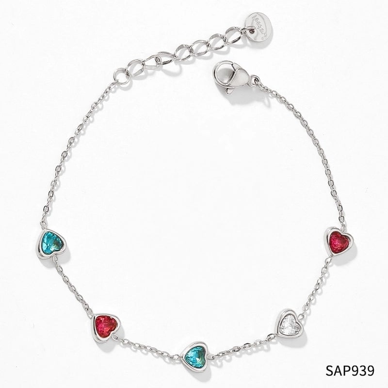 Fashion Heart Shape 304 Stainless Steel 16K Gold Plated White Gold Plated Gold Plated Zircon Stainless Steel Bracelets In Bulk