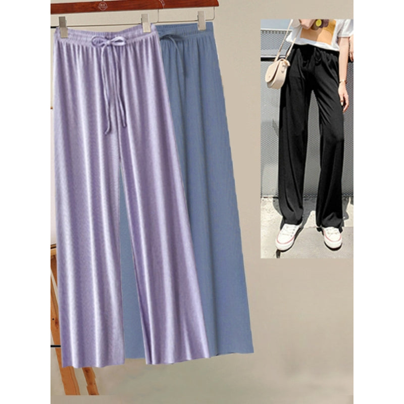 Women's 2 Pcs Ice Silk Ankle Length Summer Pants